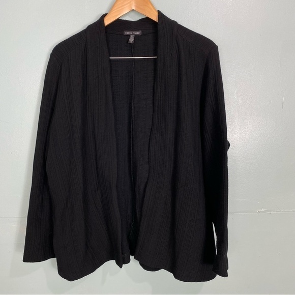 Eileen Fisher Sweaters - Eileen Fisher Black Cotton Blend Sz L Cardigan‎ Gauze Lightweight Pockets